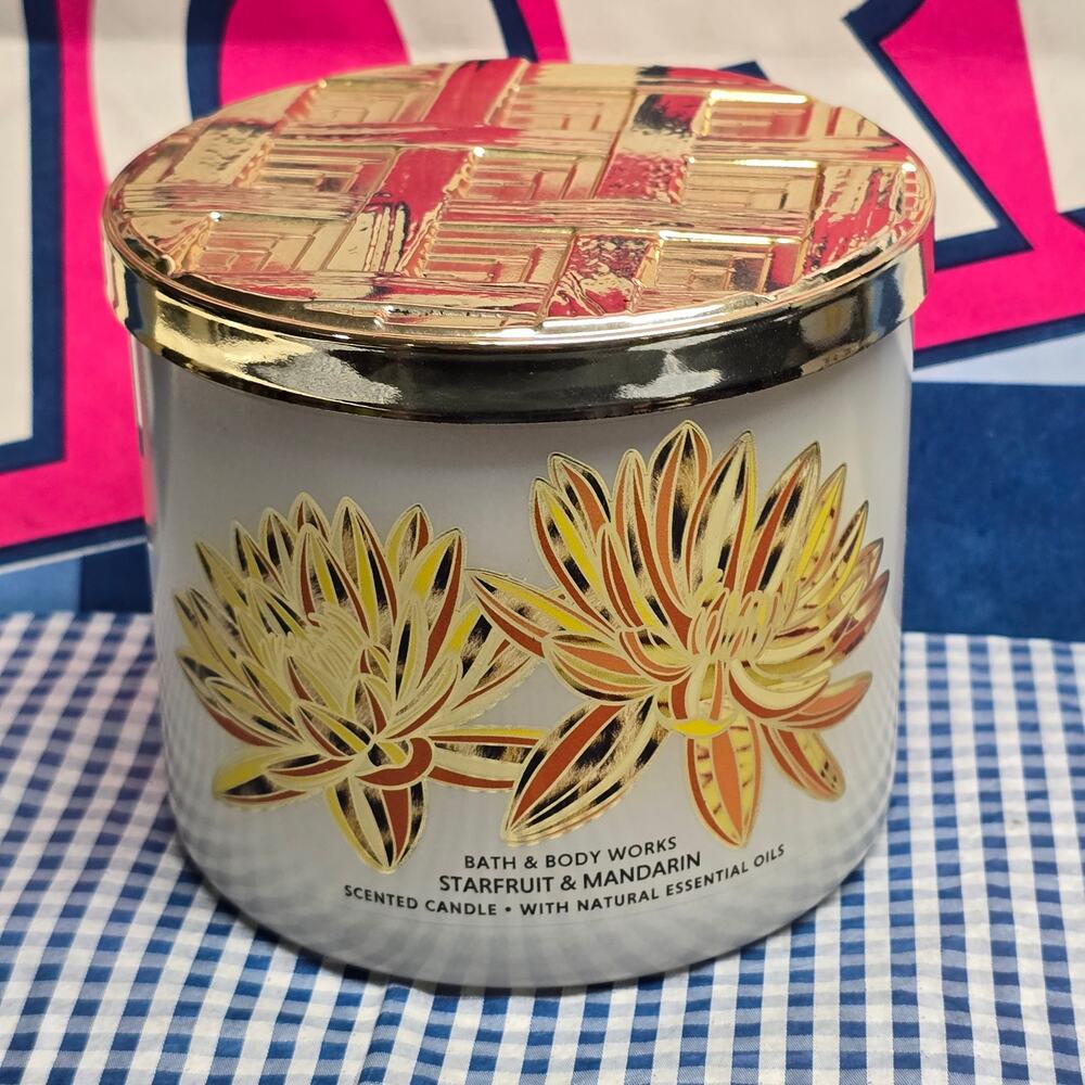 BBW Starfruit & Mandarin Large 3 Wick Candle Decorative Lid Home Fragrance Decor - Picture 1 of 2